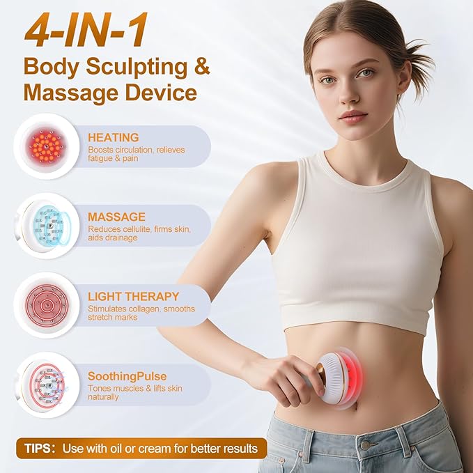 Lymphatic Drainage Massager, Anti-Cellulite & Stretch Mark Reduction Body Sculpting Machine for Legs, Arms & Belly, Skin Firming & Fat Loss, with Microcurrent, Heat, Light & Vibration-StrideForce Fitness