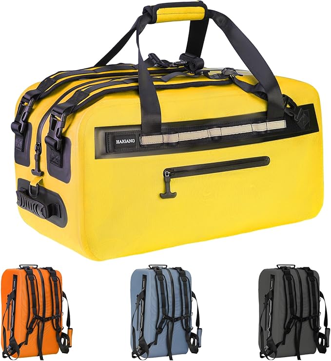 50L Waterproof Dry Duffle Bag Dry Backpack 840D TPU Heavy Duty Dry Bag,Rubber Airtight Zipper, for Kayaking,Boating,Motorcycling,Camping,Rafting,Surfing, Swimming,Fishing,Yellow-StrideForce Fitness