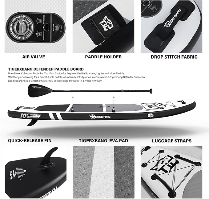 Inflatable Paddle Board with Premium SUP Board Accessories, Allround Paddle Boards for Adults/Kids,Stand Up Paddle Board Defender Collection-StrideForce Fitness