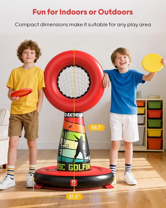 QPAU Inflatable Disc Golf Set for Kids Family Fun, Portable Outdoor Yard Games Set With 4 Frisbee Discs & Pump, Kids Toys for Golf Practice, Backyard Camping Lawn Pitching Games - Ideal Teen Boy Gifts-StrideForce Fitness