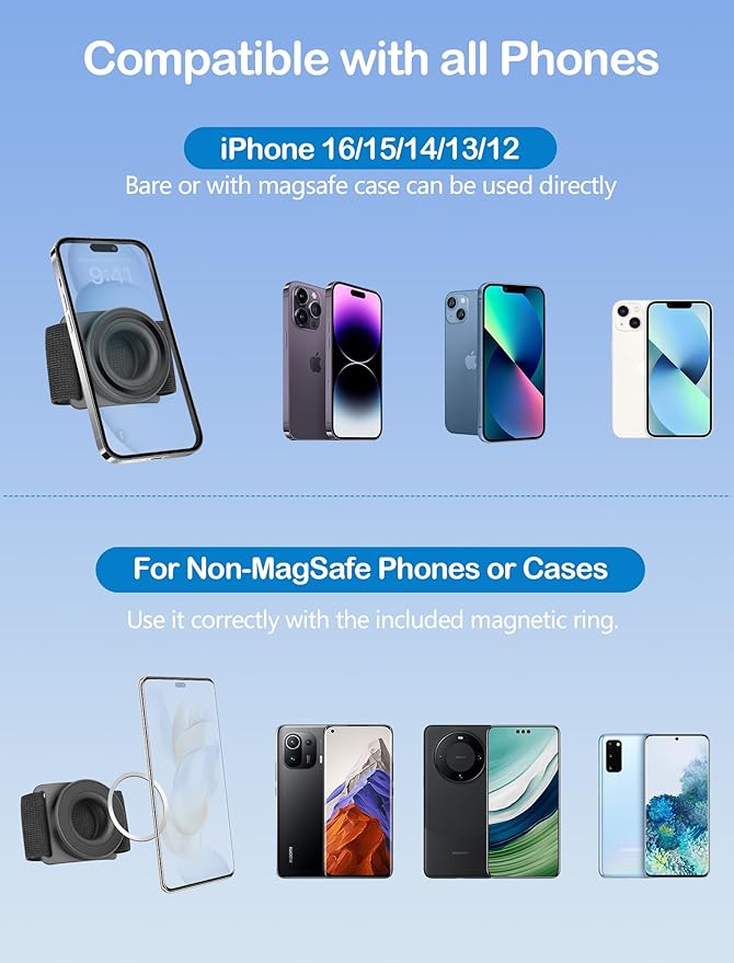 TOPGO Running Phone Holder for iPhone [360° Rotatable & Upgrade Anti-Drop] Magnetic Wrist Phone Holder, Magsafe Armband Compatible with iPhone 17 Pro and Android - Black-StrideForce Fitness