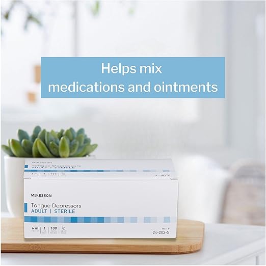 McKesson Tongue Depressors Adult Size, Sterile, Individually Wrapped, Wood, Unflavored, Splinter-Free (100, 6")