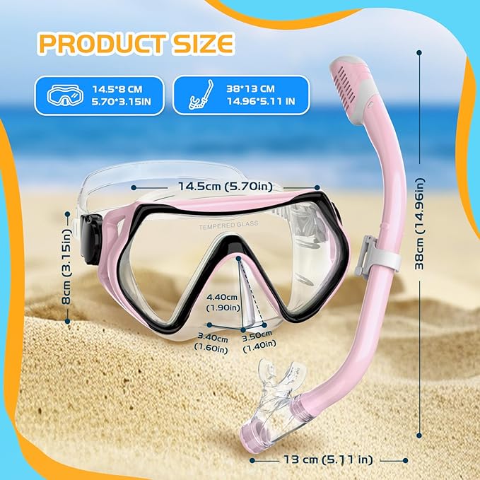 Snorkeling Gear, Dry Snorkel Set180° Panoramic Wide View,Anti-Fog Scuba Diving Mask, Professional Snorkeling Gear for Free Breathing, Swimming, Diving-StrideForce Fitness
