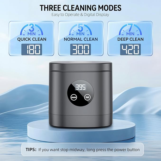 TEBAL Ultrasonic Retainer Cleaner Machine, 52kHz Ultrasonic Denture Cleaner for Night Guards, Braces, Toothbrush Heads, Jewelry and More, Ultrasonic Cleaner for Retainers with 250ML Capacity, Black