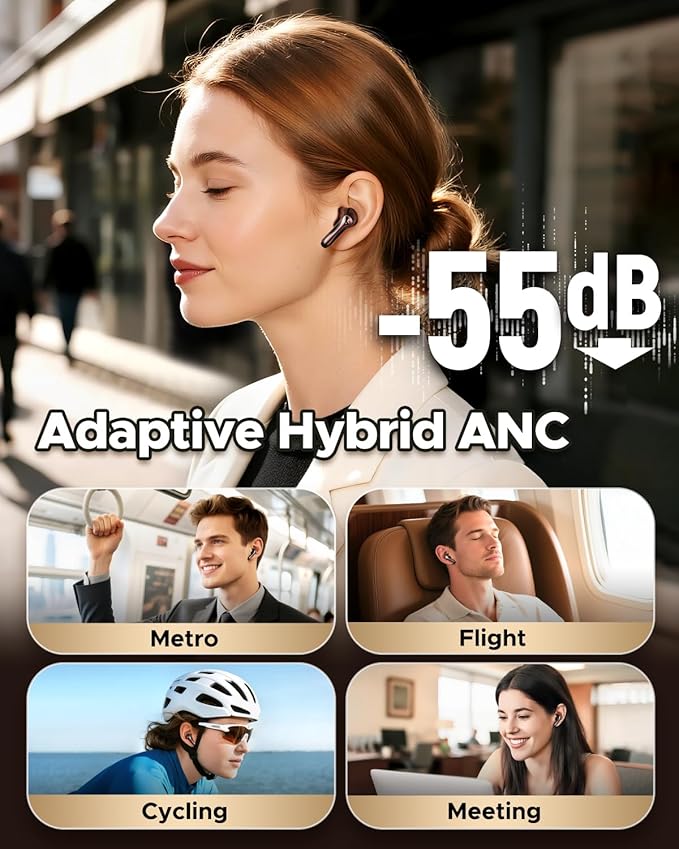 SoundPEATS Air5 Pro Adaptive Hybrid Noise Cancelling Wireless Earbuds, Qualcomm Snapdragon Sound, aptX™ Lossless, LDAC LE Hi-Res Audio, 6 Mics AI CVC 8.0 Call, 37H Playtime, IPX5 Waterproof, BT 5.4-StrideForce Fitness