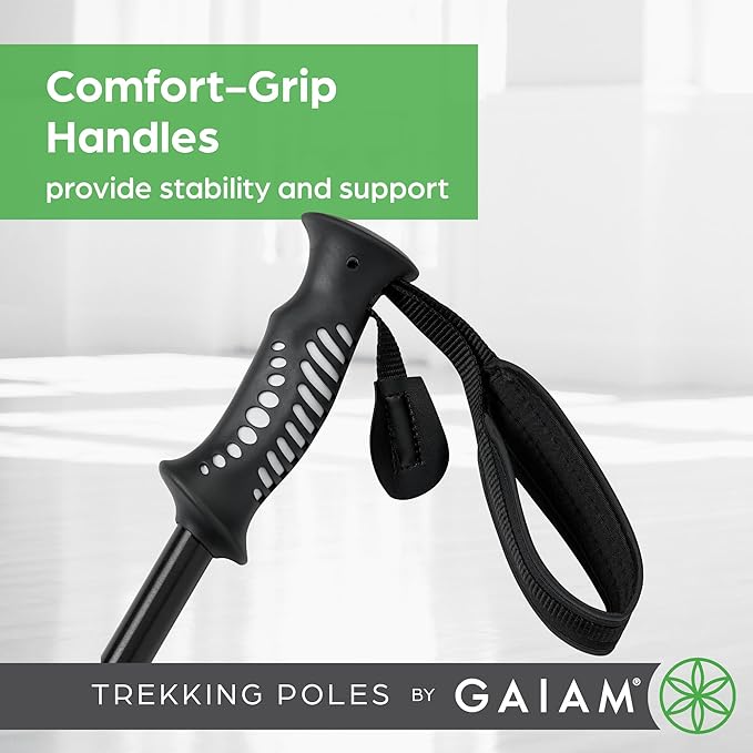 Gaiam Trekking Poles (Pair, Black), Lightweight 7075 Aluminum Hiking Support Walking Stick, Comfort-Grip Handles, All-Terrain Baskets & Styles Included, Camping & Hiking Essentials-StrideForce Fitness