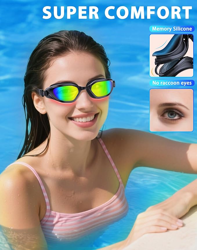 Swim Goggles, Unisex Adult Swimming Goggles Anti Fog Anti UV No Leakage Wide View for Men Women Youth-StrideForce Fitness