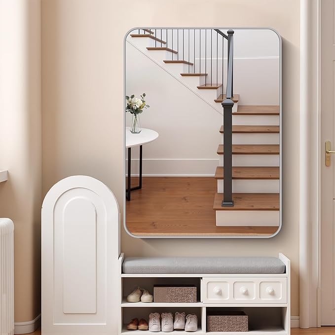 FORBATH 40x48 Inch Silver Bathroom Mirror for Over Sink, Large Rectangular Wall Mirror with Metal Frame, Rounded Corners for Bathroom, Bedroom, Entryway Decor (Horizontal or Vertical)-StrideForce Fitness