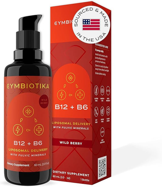 CYMBIOTIKA Liposomal Vitamin B12 Liquid Supplement, 1250 mcg, Supports Energy, Cell Production, Helps Strengthen Hair, Skin & Nails, Non-GMO, Gluten Free, Sugar Free, Keto & Vegan Friendly, 2 oz-StrideForce Fitness