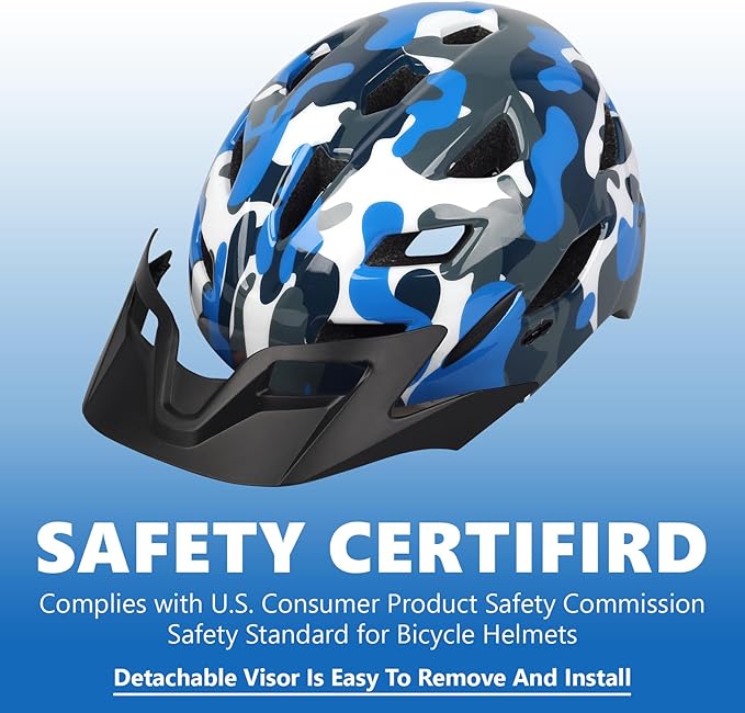 Kids Bike Helmet,Bavilk Kids Boys Girls Bike Helmets with LED Light Detachable Visor Children Youth Teen Multi-Sport for Skating Cycling Scooter Skateboard Adjustable & Lightweight 19.7"-22.4"-StrideForce Fitness