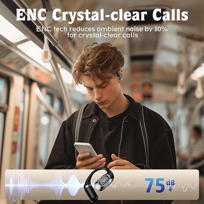 Open Ear Headphones,Over Ear Earbuds with Ergonomic Earhook,Bluetooth Headphones 5.4 with Smart Digital Display,40H Playtime,IPX6 Waterproof,Touch Control Operate Fit Cycling,Running,Workout(Black)-StrideForce Fitness