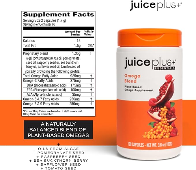 Juice Plus+ Fruit, Vegetable, Berry & Omega Blend Capsules - Nutrition from 30 Fruits, Vegetables & Berries + Plant-Based Omega Fatty Acids - 4 Bottles (60 Servings Each)-StrideForce Fitness