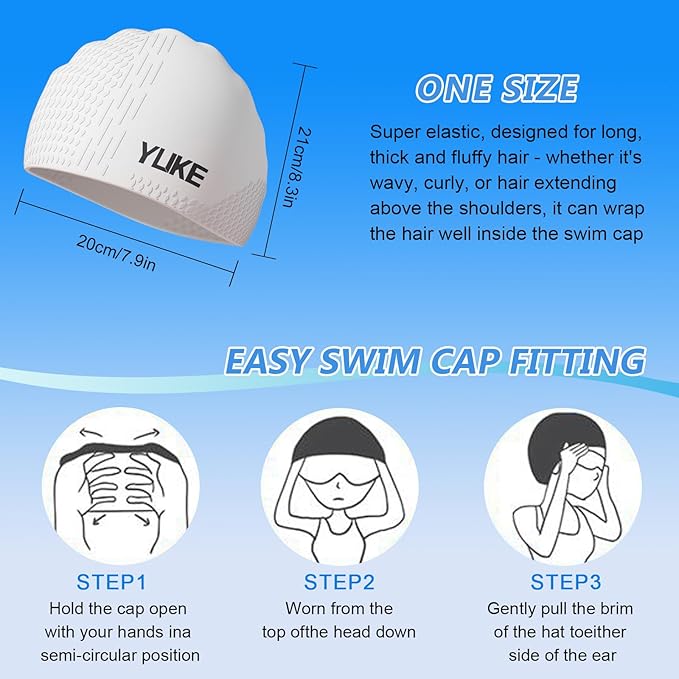 Silicone Swim Cap for Long Hair Adults Women Men, Waterproof Stretchy Swimming Caps, Durable Tear Resistant Bathing Cap-StrideForce Fitness