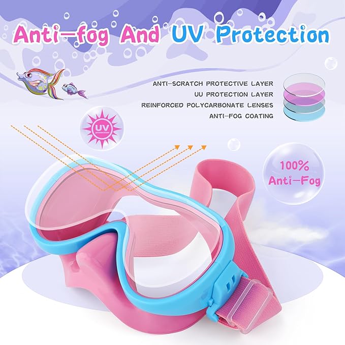 Kids Swim Goggles with Nose Cover, Anti-Leak Swim Mask with Elastic Fabric Strap, UV Protection Swimming Goggles for Kids-StrideForce Fitness