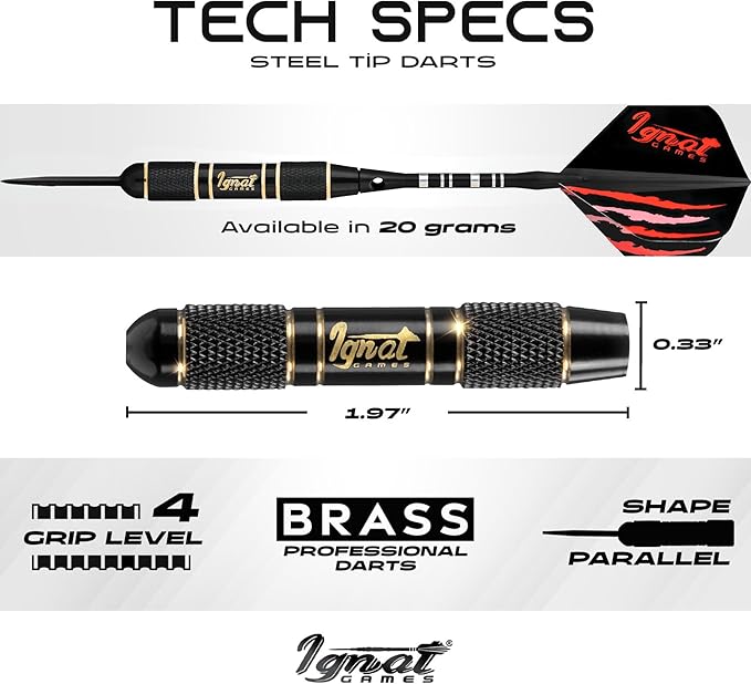 IgnatGames Premium Steel Tip Darts – 3/6/12 Pack Brass Barrels with Aluminum Shafts, 16 GlideXPro Flight Set, Tool Kit & Giftable Case-StrideForce Fitness
