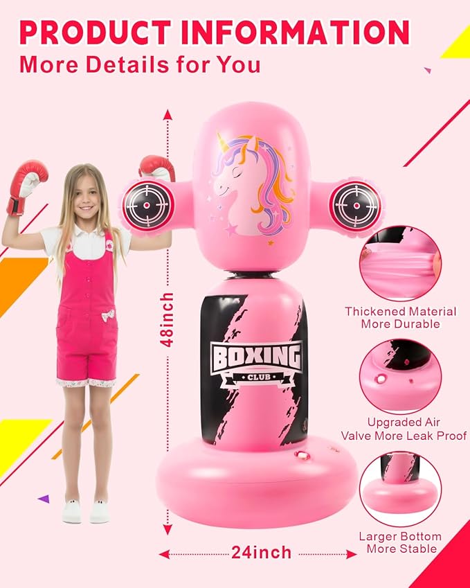 Punching Bag for Kids,New Upgraded 360°Rotating Kids Punching Bag,Inflatable Boxing Bag Toy for Boys Girls, Christmas Birthday Gift for Kids Age 3-12-StrideForce Fitness