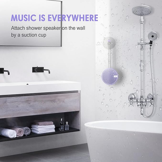 INSMY C12 IPX7 Waterproof Shower Bluetooth Speaker, Portable Small Speaker, Speakers Bluetooth Wireless Loud Clear Sound Support TF Card Suction Cup for Kayak Canoe Beach Gift (Purple)-StrideForce Fitness