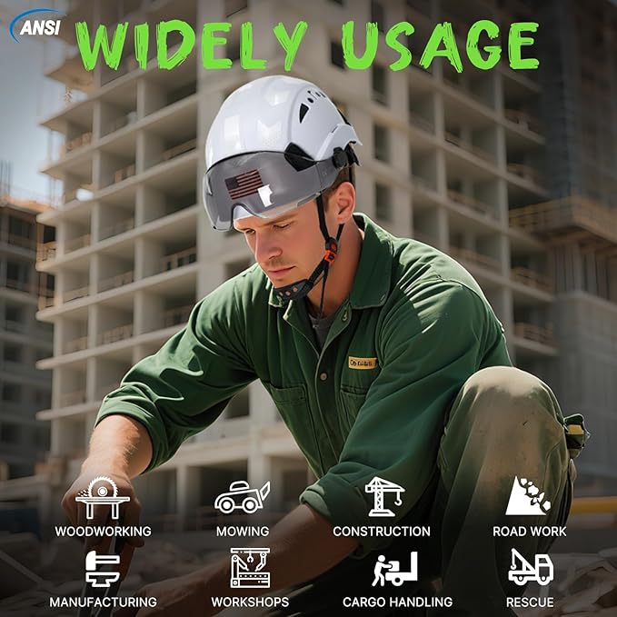 AOLAMEGS Construction Safety Hard Hat - ANSI Z89.1 Type Ι OSHA Approved Safety Helmets with Chin Straps Lightweight Reflective Vented ABS Hard Hats For Men Women Industrial Workwear 6-point Suspension-StrideForce Fitness