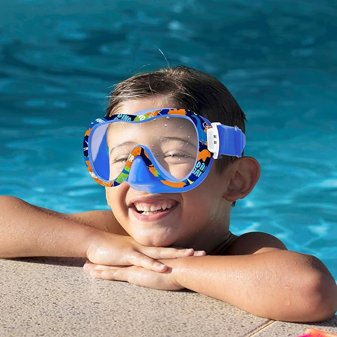 Kids Swim Goggles with Nose Cover, 180° Panoramic Snorkel Mask with Anti-Fog & Anti-Leak Design, Comfort Fabric Strap UV Protection Lens for Boys Girls Ages 3-15-StrideForce Fitness