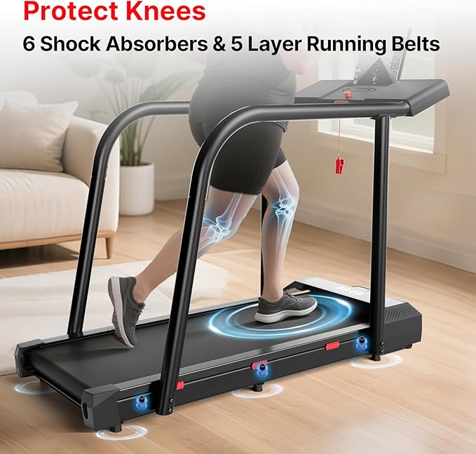 Yesoul Walking Treadmill for Seniors with Long Handrails – 4 Major Safety Protections, Emergency Stop Button, Treadmill for Home 300 lbs Capacity, Recovery Walking Machine with LED Display-StrideForce Fitness