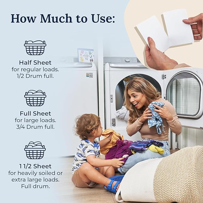 Miss Mouth's Messy Eater Laundry Detergent Sheets - 120 Loads Travel Friendly Detergent Sheets - Hypoallergenic, Sensitive Skin Safe, Pediatrician and Dermatologist Tested, Fragrance Free