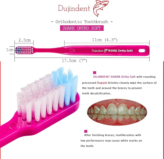 Orthodontic Toothbrush for Braces [2 Packs][Made in Korea] V Trim Cutting American Bristles Braces Toothbrush for Brackets and Wires Cleaning (Shark Ortho Soft, 2 Pack)