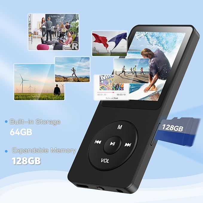AGPTEK A02PL 64GB MP3 Player, 70 Hours Playback Lossless Sound Music Player, Supports up to 128GB(Black)-StrideForce Fitness