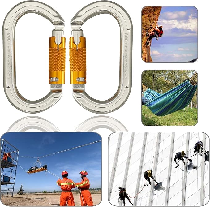 SOB Auto Locking Climbing Carabiner Clips,Heavy Duty Asymmetrical Carabiner Connector Used for Rappelling Gear Rescue Outdoor Projects Dog Leash-StrideForce Fitness