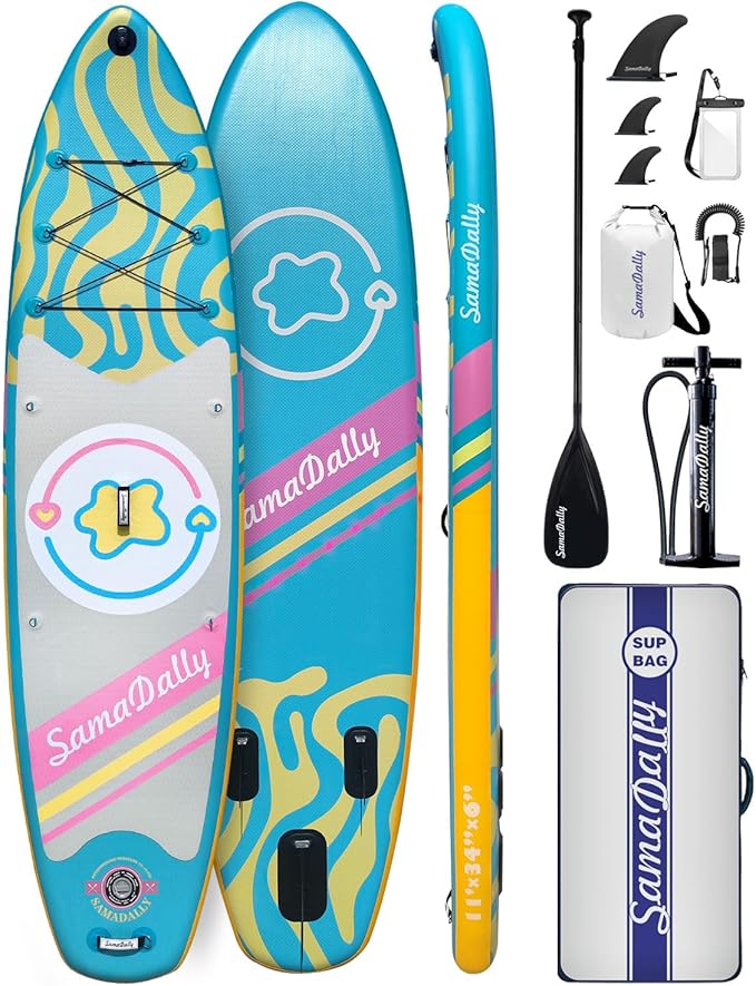 11'Stand Up Paddle Boards Surf Control with Premium SUP Board Accessories Backpack & Removable Fins, 34" Wide Inflatable Paddle Boards of All Skill Levels-StrideForce Fitness