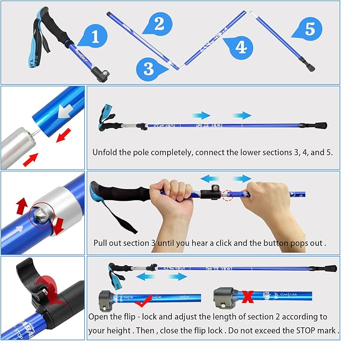 Trekking Poles Lightweight Collapsible Hiking Poles Folding Aluminum Walking Sticks 2 Pack Walking Sticks for Hiking-StrideForce Fitness