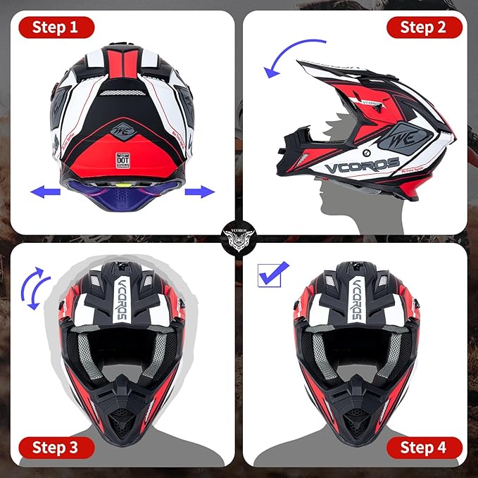 VCOROS H637 Adult Motocross Helmets ATV Dirtbike BMX MX Offroad Adventure UTV Helmets DOT Approved-StrideForce Fitness