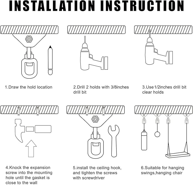 Heavy Duty Swing Hangers for Wooden Sets 2000 LB Capacity Hammock Hanger 360 Swivel Stainless Steel Swing Hardware Accessories 2 Packs for Porch Playground Yoga Heavy Bag-StrideForce Fitness