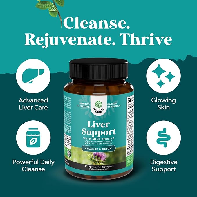 Liver Cleanse Detox & Repair 90 Capsules - Herbal Liver Support Milk Thistle Supplement - Silymarin Milk Thistle Supplements with Dandelion Root, Choline, Beetroot & Artichoke Extract-StrideForce Fitness
