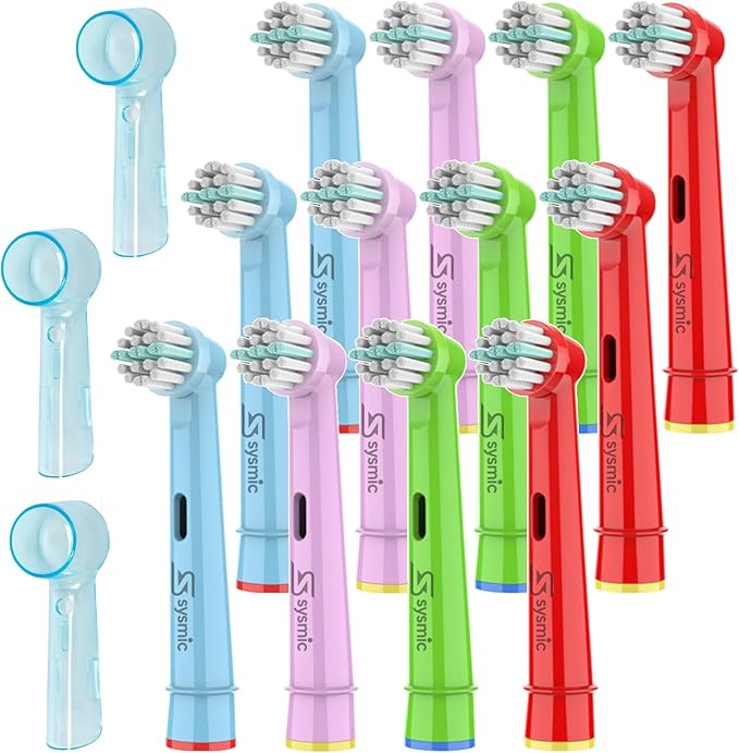 12 Pack Kids Toothbrush Heads with 3 Head Covers - Replacement Electric Tooth Brush Head for Children Soft Bristle Compatible with Oral B Kids Toothbrush