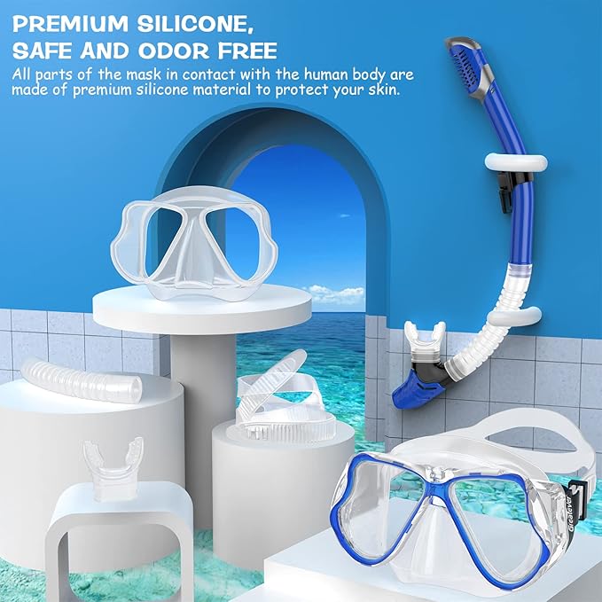Greatever Dry Snorkel Set,Panoramic Wide View,Anti-Fog Scuba Diving Mask,Professional Snorkeling Gear-StrideForce Fitness