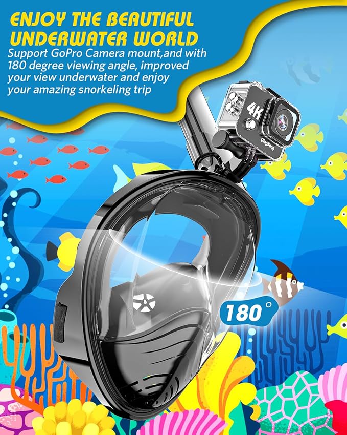 QingSong Kids Snorkel Mask Full Face, Snorkeling Set with Camera Mount, Foldable 180 Degree Panoramic View Snorkeling Gear Anti-Fog Anti-Leak-StrideForce Fitness