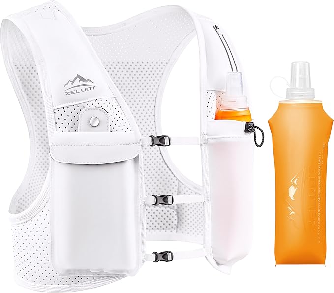 Running Vest for Women Men, USA Original Patent, Adjustable Chest Straps Running Hydration Vest with 500ml Soft Flask, Lightweight Reflective Hydration Backpack for Marathon-StrideForce Fitness