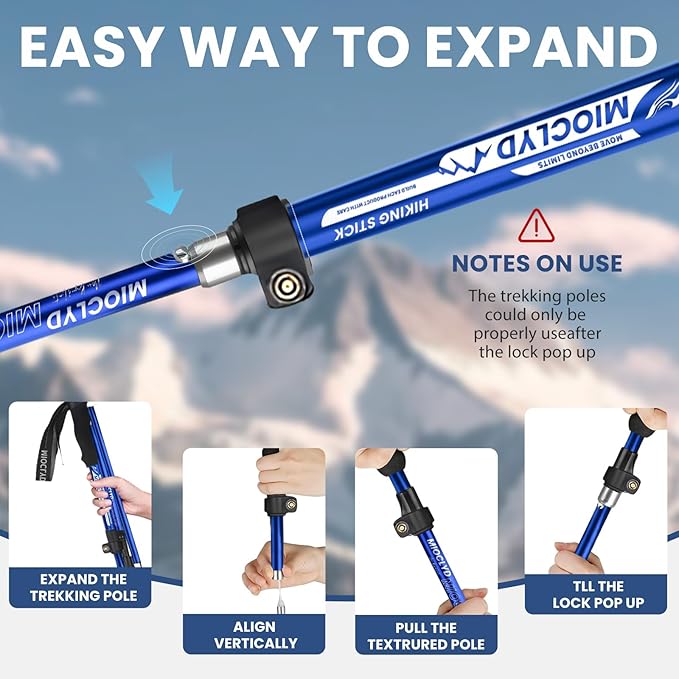 Collapsible Hiking Poles, 7075 Aluminum Trekking Poles, 2pc Lightweight Folding Adjustable for Men & Women, Walking Sticks for Hiking, Camping, Backpacking-StrideForce Fitness