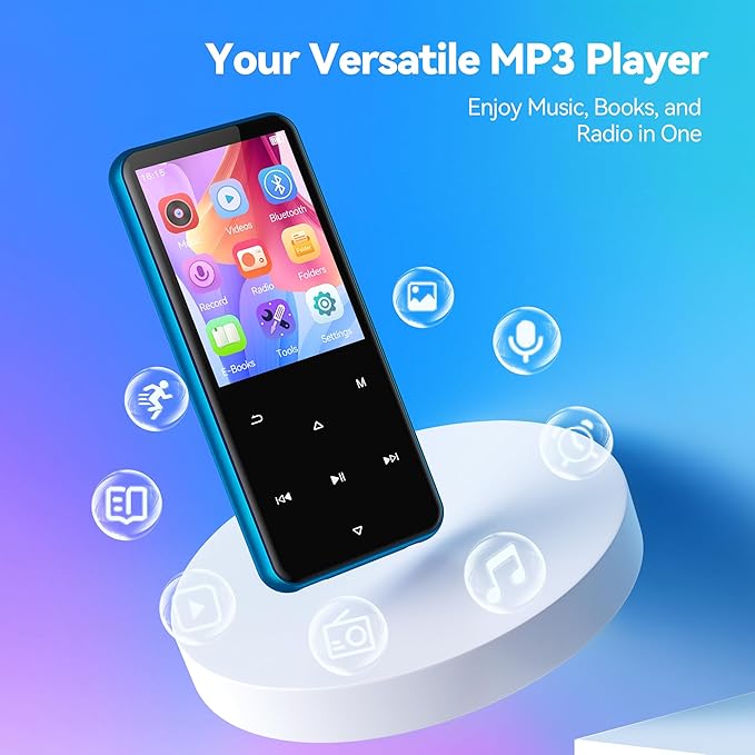 AGPTEK 64GB MP3 Player with Bluetooth, M3 2.4 inch Music Player with Speaker and FM Radio, Touch Buttons, Supports Up to 128GB(Blue)-StrideForce Fitness