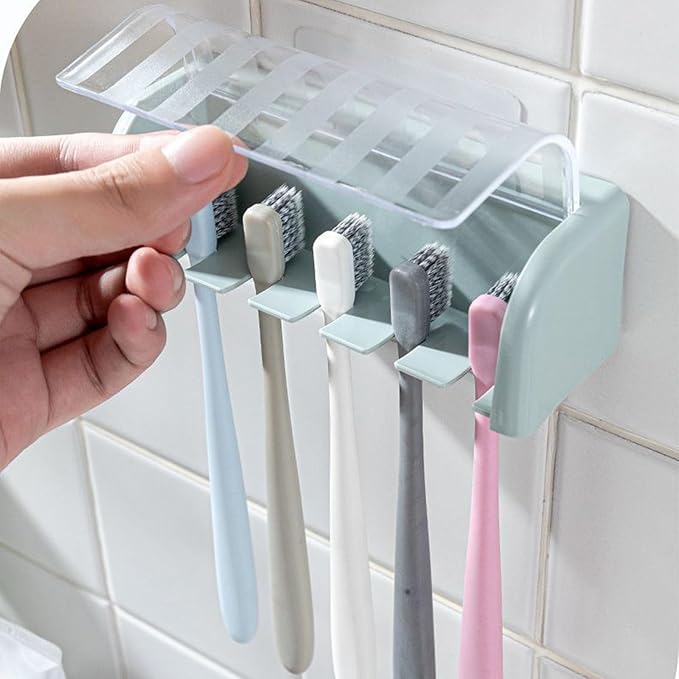 Toothbrush Holders for Bathrooms,Kids Toothbrush Holders with Cover,5 Slots Electric Tooth Brush Holder Wall Mounted Toothbrush Organizer,Shower Restroom Bathroom Accessories (Blue)