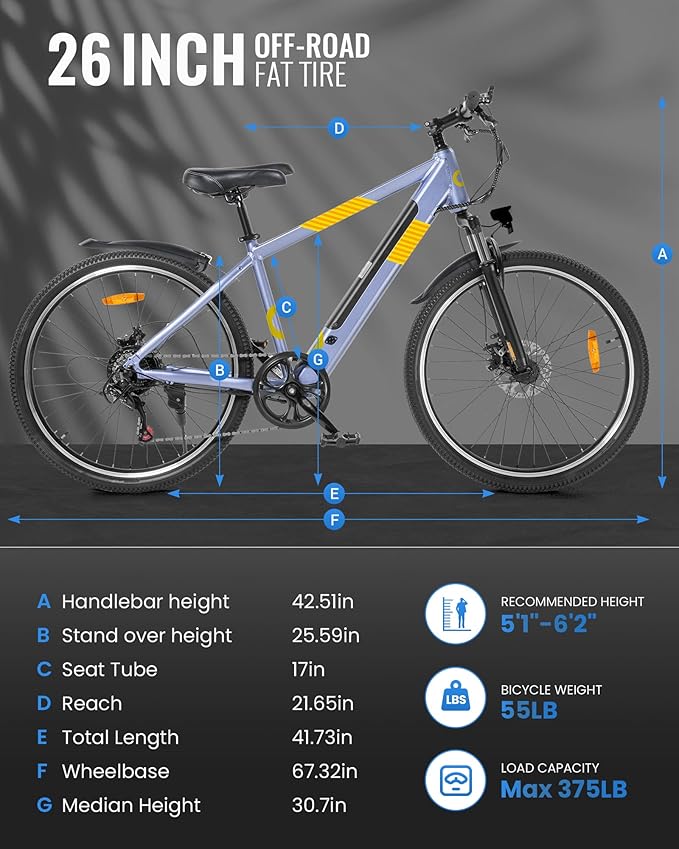 Electric Bike for Adults,26" E-Bike with 700W Peak Motor 21-Speed,Up to 50 Miles Removable Battery,Front Fork Suspension Dual Disc Brakes,Ebikes for Adults Commute Mountain All Terrain-StrideForce Fitness