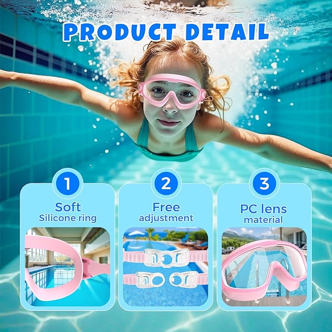 Swim Goggles for Kids 3-15 with Earplugs Large Frame Anti-Fog/UV Swimming Goggles for Boys Girls Toddler 2PCS-StrideForce Fitness
