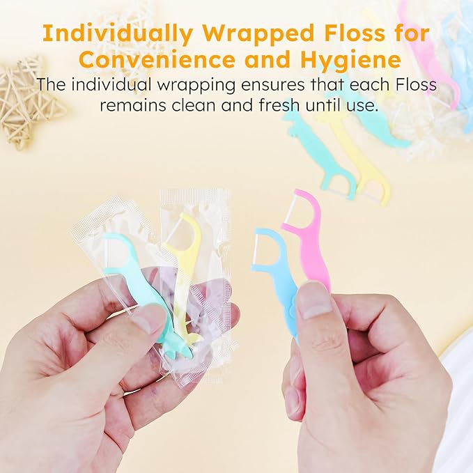 Kids Floss Individually Wrapped Kids Dental Floss Picks 4 Cute Animal Shapes Fun Flossers Helps Prevent Tooth Decay & Gum Diseas for Family, Travel, and picnics 4 Colors (200)