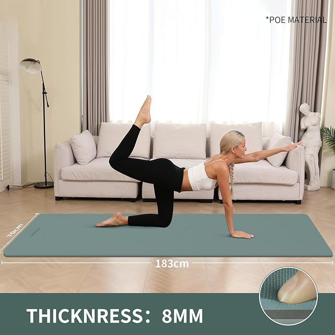 Extra Thick 8mm Yoga Mat, 72"x28" Non Slip Exercise Mat, Reversible 2-Sided Dual Color Premium POE Material, with Carrying Strap for Yoga, Pilates, Home Gym-StrideForce Fitness