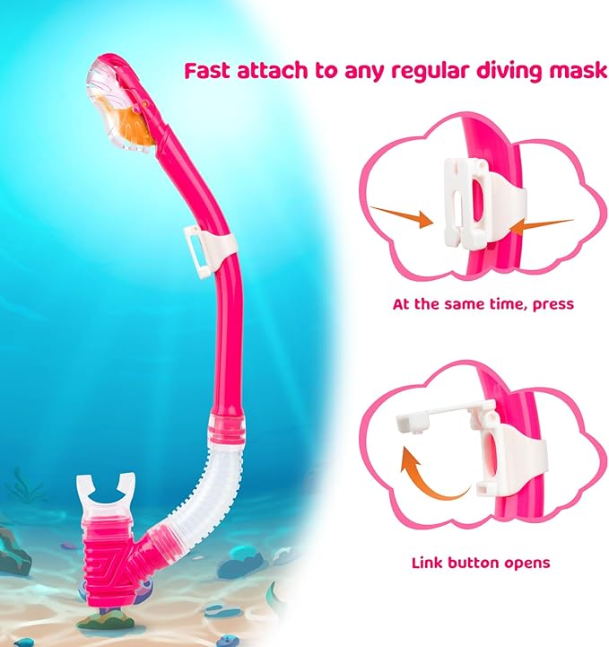 Dry Snorkel for Kids, Ultimate Snorkel Tube for Snorkeling, Freediving & Swimming, Easy-Breath Technology, Top-Mounted Dry Valve & Food-Grade Silicone Mouthpiece-StrideForce Fitness
