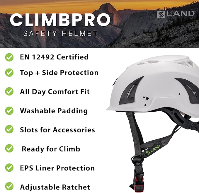 Land Helmets ClimbPro Safety Helmet for Rock Climbing – Lightweight & Durable Hard Shell with Adjustable Chin Strap and Accessory Slots – Ideal for Indoor & Outdoor Adventure-StrideForce Fitness