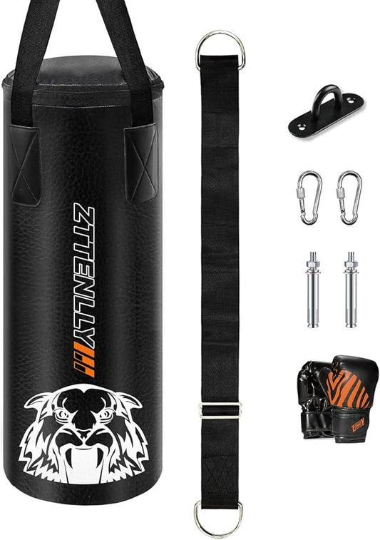 Kids Punching Bag with Gloves - PU Leather & Adjustable Height Strap - Boxing Bag Set for 3-8-14 Years Kids/Youth Great for Boxing, MMA, Kickboxing