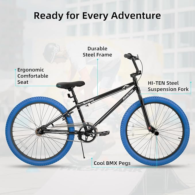 JOYSTAR Brockway Freestyle Kids BMX Bikes 20" 24" Kids Bicycles for 6-14 Years Old Boys Girls and Beginner-Level Riders 2 Pegs Multiple Colors-StrideForce Fitness
