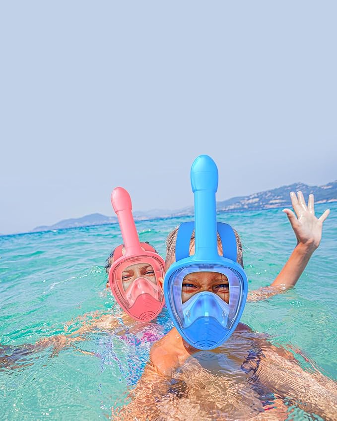 QingSong Kids Snorkel Mask Full Face, Snorkeling Set with Camera Mount, Foldable 180 Degree Panoramic View Snorkeling Gear Anti-Fog Anti-Leak-StrideForce Fitness