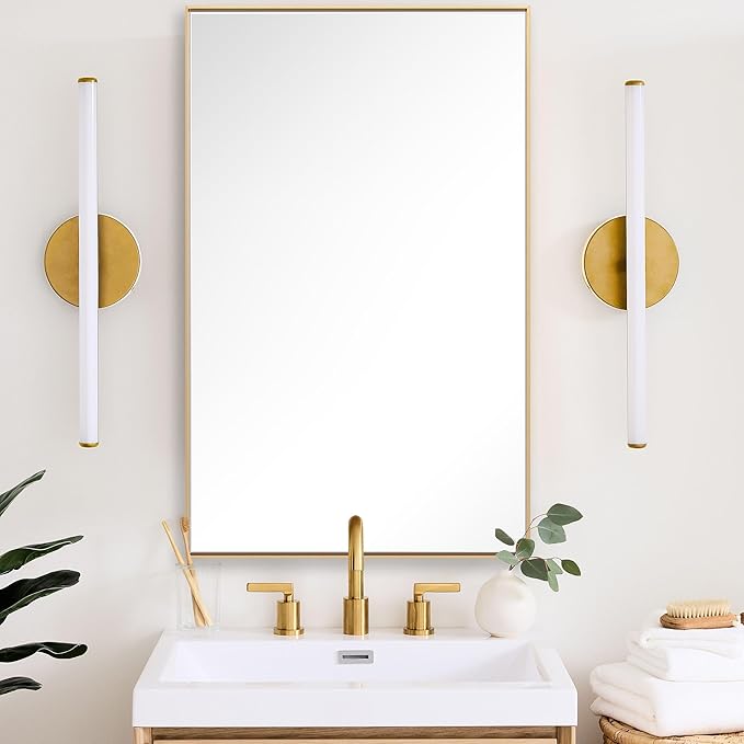 27x40 Inch Orange Gold Bathroom Mirror for Wall, Aluminum Frame Rectangle Rectangular Vanity Mirror, Modern Large for Bedroom, Living Room, Horizontal or Vertical-StrideForce Fitness